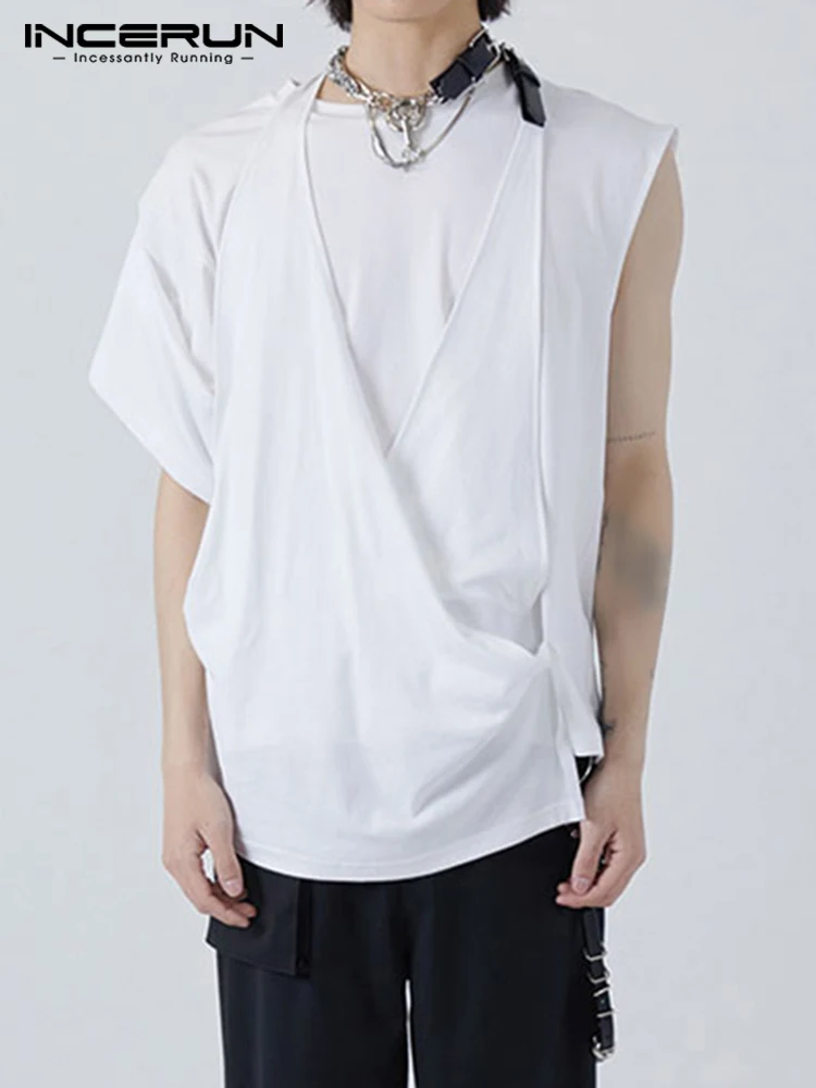 

Men T Shirts Patchwork O-neck Asymmetrical Sleeve Stylish Irregular Tee Tops 2022 Streetwear Casual Men Clothing INCERUN S-5XL