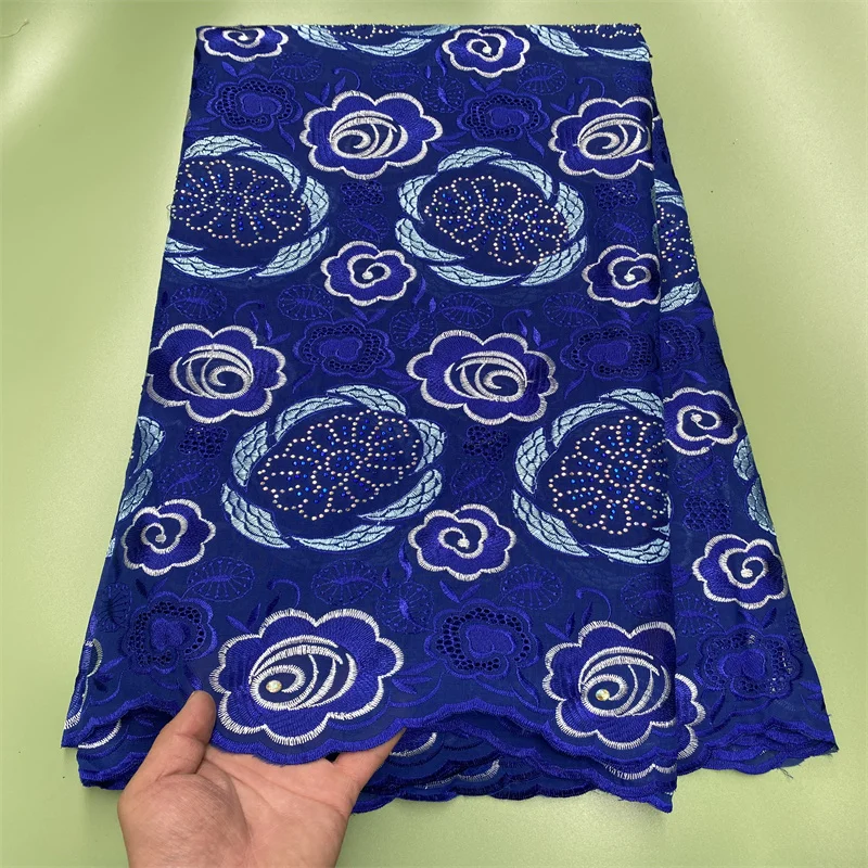 

5 Yard Swiss Fabric Latest Heavy Beaded Embroidery African 100% Cotton Voile Lace Popular Dubai Style For Wedding Party 3L09