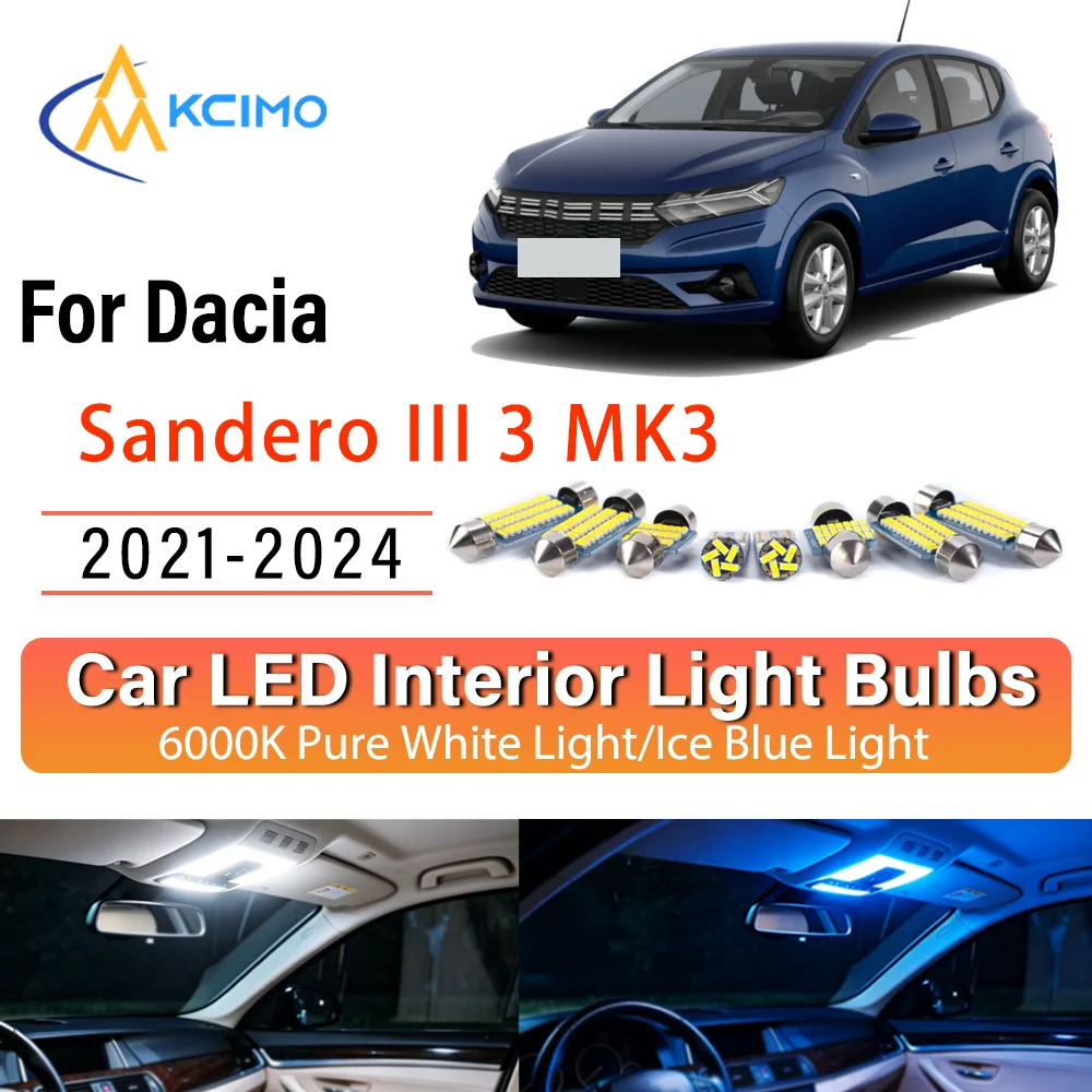 Фото Для Dacia 	 Sandero III 3 MK3 2021-2024: Комплект светодиодных ламп для салона автомобиля с постоянным освещением, прямая установка, потолочное освещение для чтения и освещение багажного отсека. №1