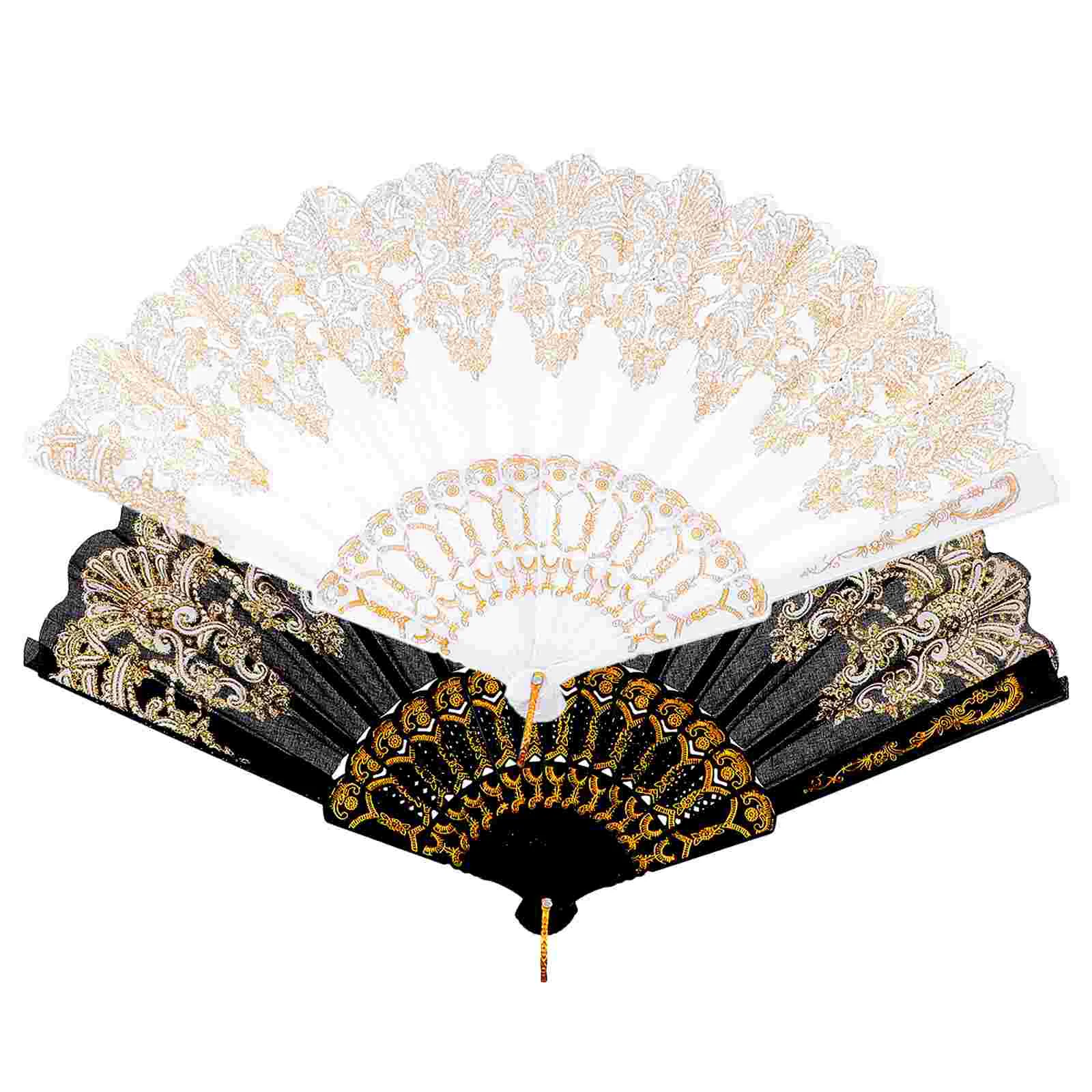 

2 Pcs Gold Fan Foldable Hand Decorative Folding Girls Adornment Chinese Style Handheld Plastic Dancing Bride