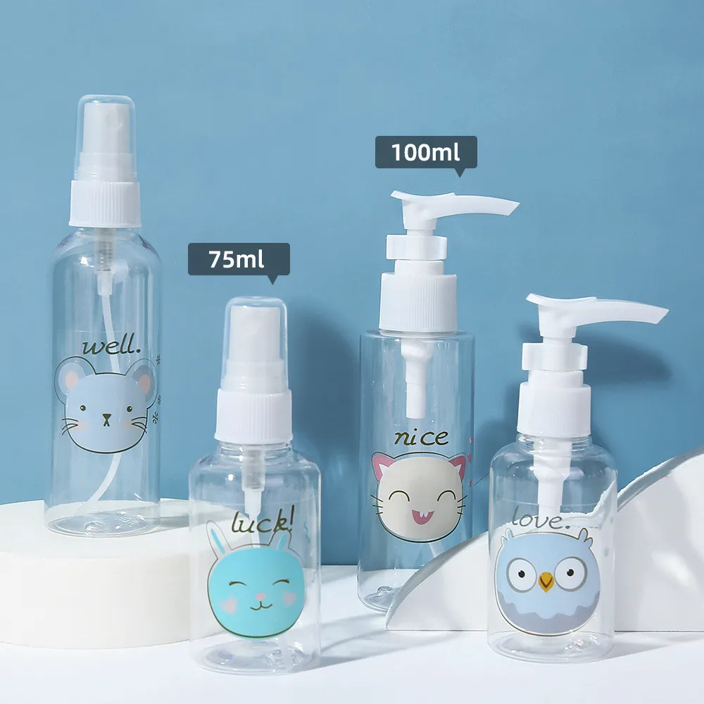 

1PC 30ml/50ml/100ml Transparent Empty Spray Bottles Refillable Container Empty Cosmetic Containers Cute Cartoon Pattern