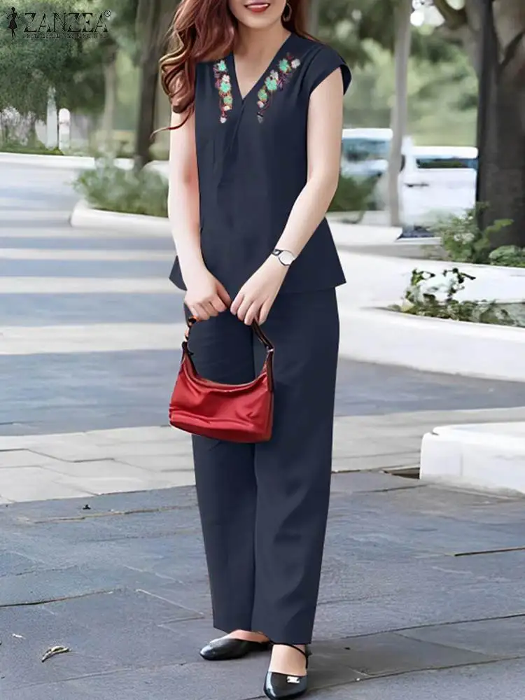 Лето 2024 повседневные спортивные костюмы ZANZEA Майки с цветочной вышивкой модные