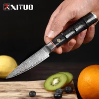 xituo 3 5 inch paring knife damascus steel color wood handle high quality sharp fruit melon peeling knives kitchen accessories
