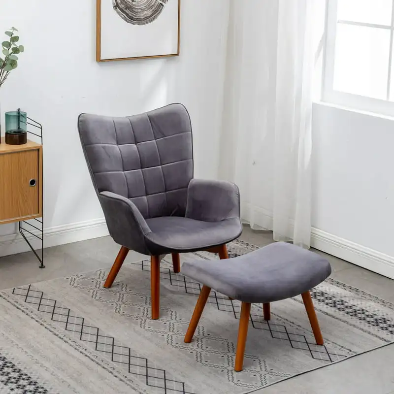 

Leiria Contemporary Silky Velvet Tufted Accent Chair with Ottoman, Gray