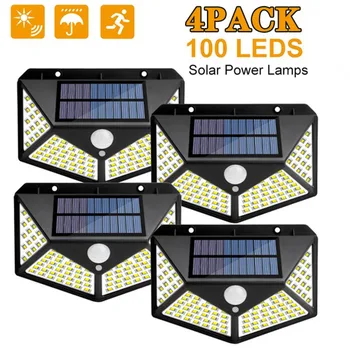 1/2/4Pcs 100 LED Solar Wall Lights Outdoor Solar Lamp PIR Motion Sensor Solar Powered Sunlight Street Light for Garden Light 1
