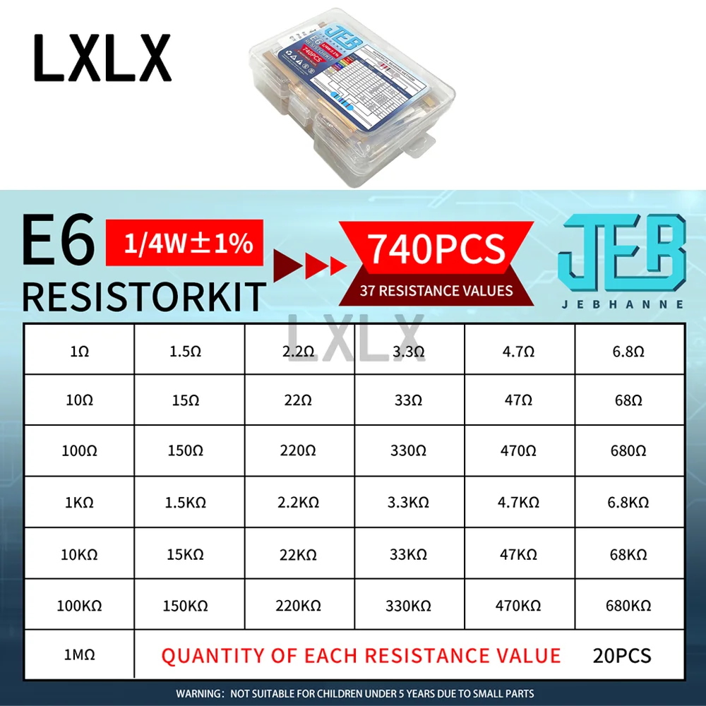 Комплект резисторов 1/4 Вт 1R-1M E6 37 стандартных значений 20 шт. каждая 740 0 25 и 1% Допуск