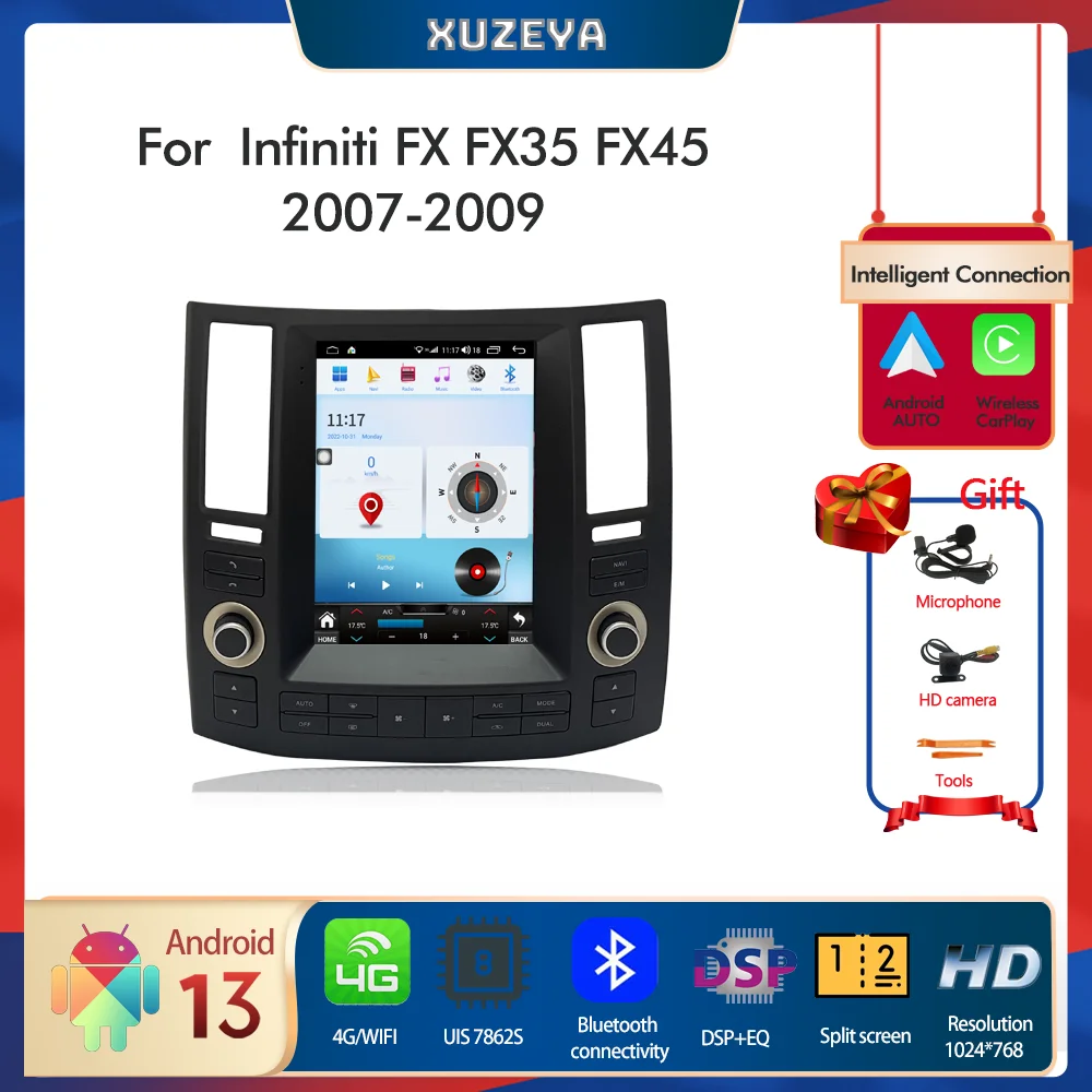 Android 13 для Infiniti FX FX35 FX45 2007-2009 Redio GPS Carplay 5G навигация HD 360 мультимедийный плеер