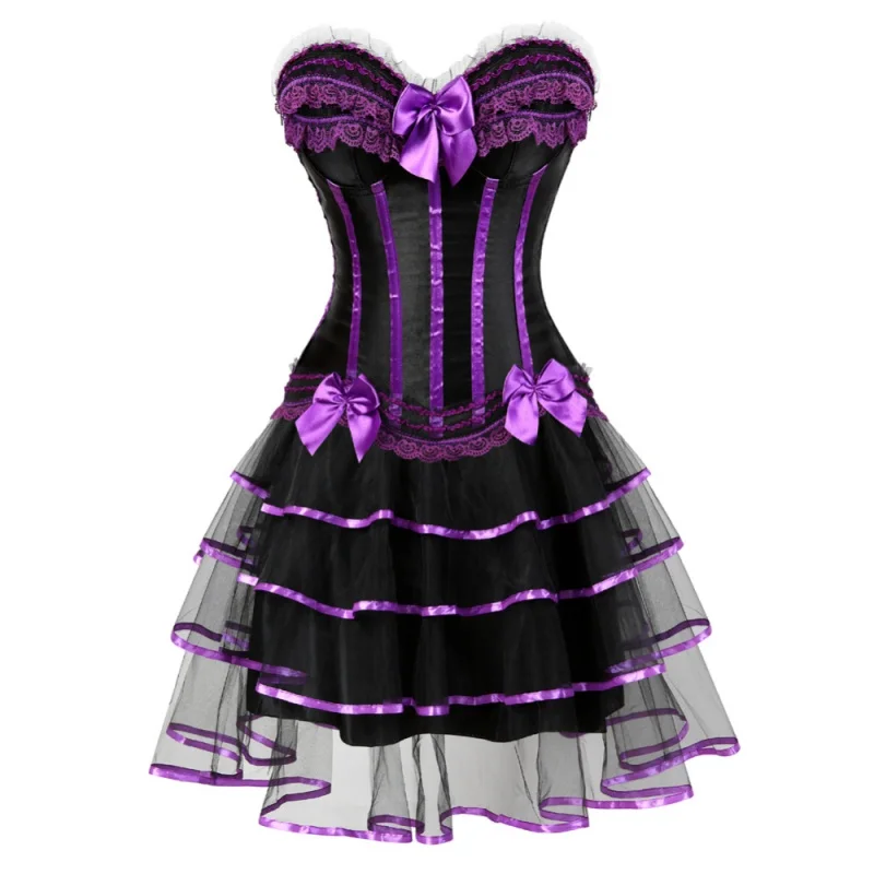 

Women's Overbust Corset Halloween Dress Showgirl Costume Mini Tutu Skirt Petticoat Carnival Dress Waist Cincher Plus Size