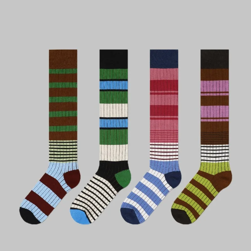 Женские зимние чулки до колена модные красочные полосатые длинные носки женские