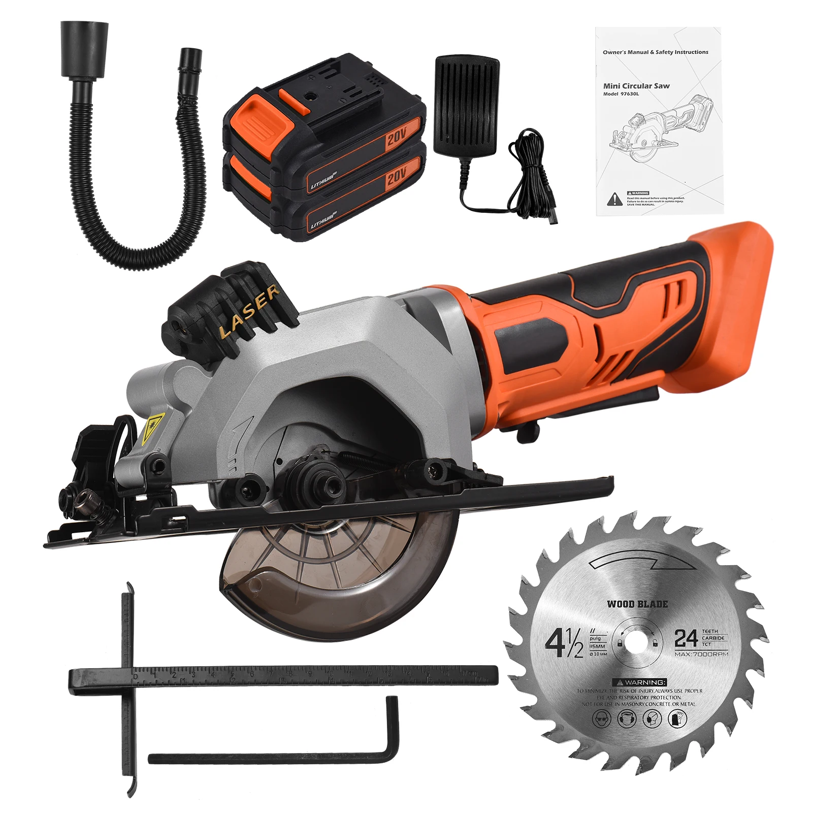 

20V 3400RPM Cordless Mini Circular Saw Adjustable Angle Depth Max Cutting Depth 42.8mm Laser Guide Blade Electric Circular Saw