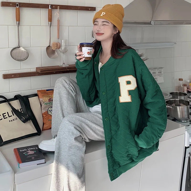 New Winter Coat for Women Jackets Oversize Baseball Jerseys Fur Lined Coat Lamb's Wool Padded Thickened Warm Hip Hop Streetwear