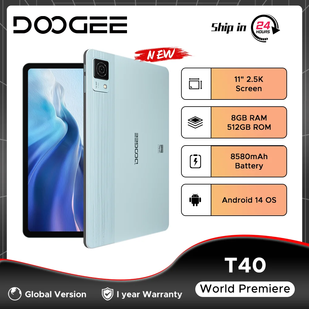 Мировая премьера DOOGEE T40 Планшет 11 дюймов IPS 2 5K Дисплей 8 ГБ 512 Android 14 Helio G99 8580 мАч 18 Вт