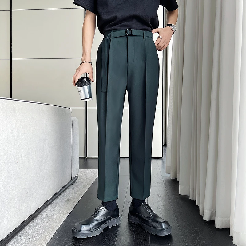 

Мужские деловые брюки с поясом, повседневные свободные брюки для офиса и вечеринок, 2022