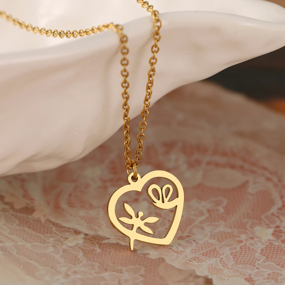 

Stainless Steel Necklace For Women Geometric Simple Heart Shape Dragonfly Butterfly Charm Pendant Necklaces Fashion Jewelry Gift