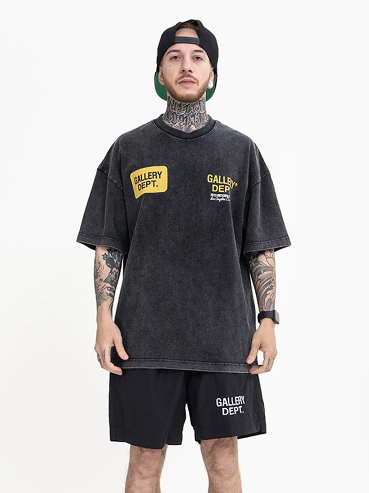 

2023 New GALLERY DEPT High Street Washed Retro Old Print Loose Round Neck Short Sleeve T-Shirt Wholesale
