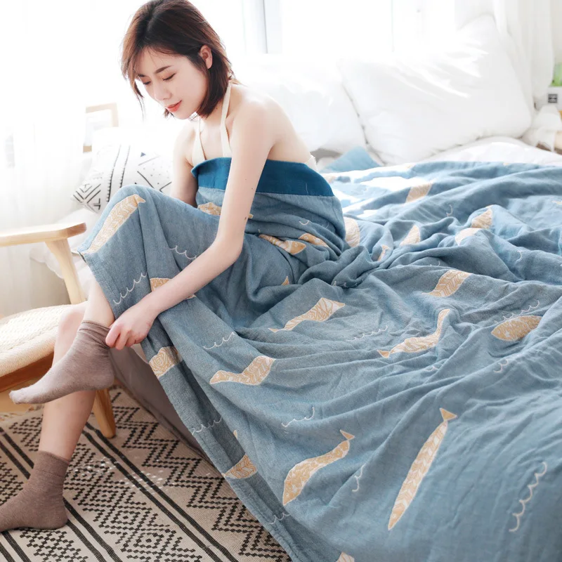 

Cotton Muslin Summer Blanket for Bed Sofa Travel Breathable Large Soft Throw Blanket for Garden Travel Nap Recliner
