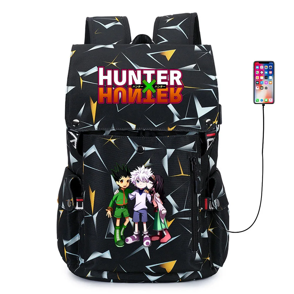 

Anime Hunter Hunter Print Backpack USB Packsack Travel Laptop Bag Student Zip Cartoon Schoolbag Teenager Oxford Cloth Knapsack