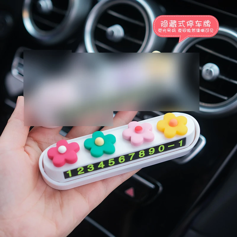 Cute Car Temporary Parking Card Phone Number Plate Couple Doll Interior Accessories Ladies Girlfriend Birthday Gift