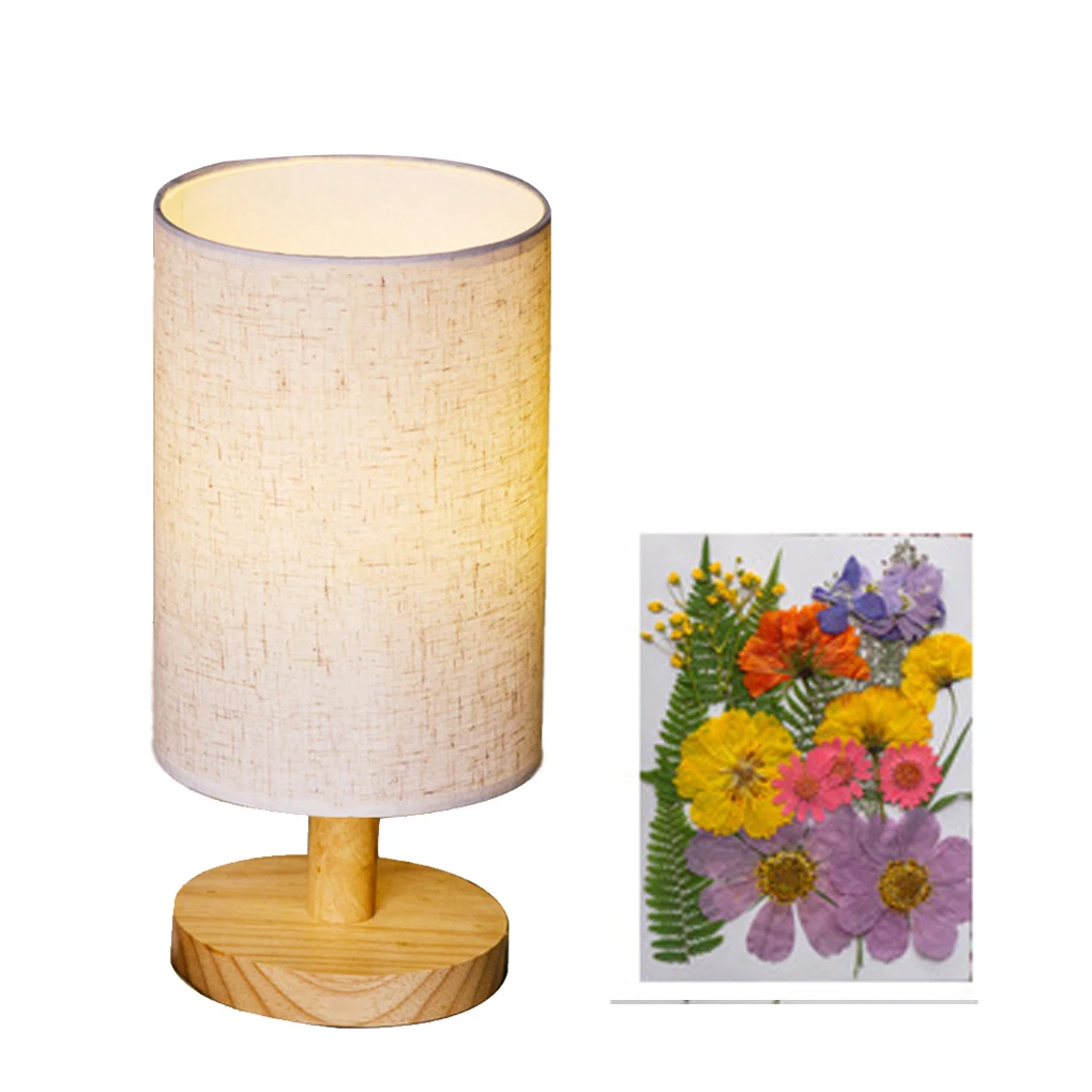 

Table Lamp Pressed Flowers Lampshade Tables Night Lamps Desk Lights with Linen Fabric Shade Household Items Type 4