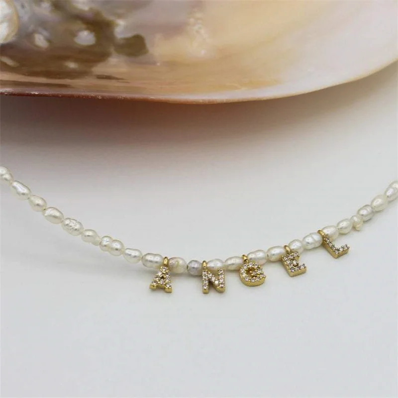 

VishowCo Custom Name Necklace Natural Pearl Choker Personalized Pave Crystal Zircon Letter Pearl Necklace Jewelry Birthday Gifts