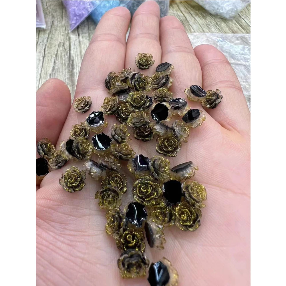 

100pcs/bag Nail Rose Glitter Art Charms 3D Resin 8MM 12 Colors Flat Rose Flower Rhinestone Decoration DIY Acrylic Manicure Parts