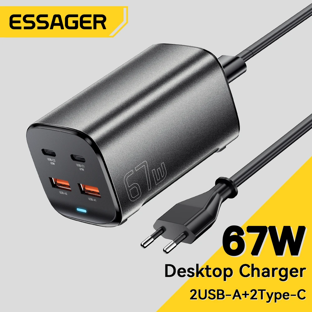 Зарядное устройство Essager сетевое с USB Type-C и поддержкой быстрой зарядки 67 Вт