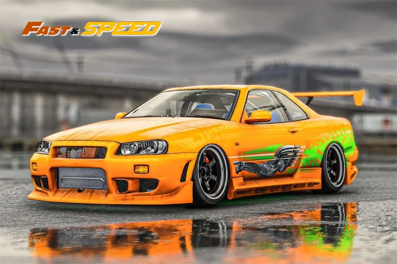 

(Предзаказ) Быстрая скорость FS 1:64 Skyline GT-R R34 Z-Tune High Wing FNF Янтарный, оранжевый limited999 литая модель автомобиля