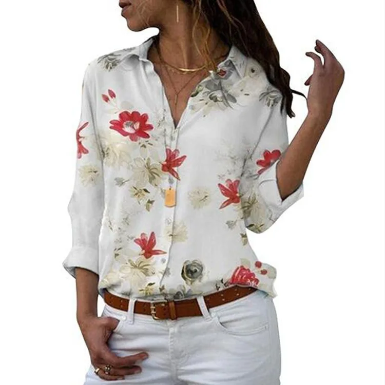 

Floral Women's Printed Shirt Single-breasted Blouse Women Autumn New All-match Fashion Slim Ol Style Commuter Shirt Tops