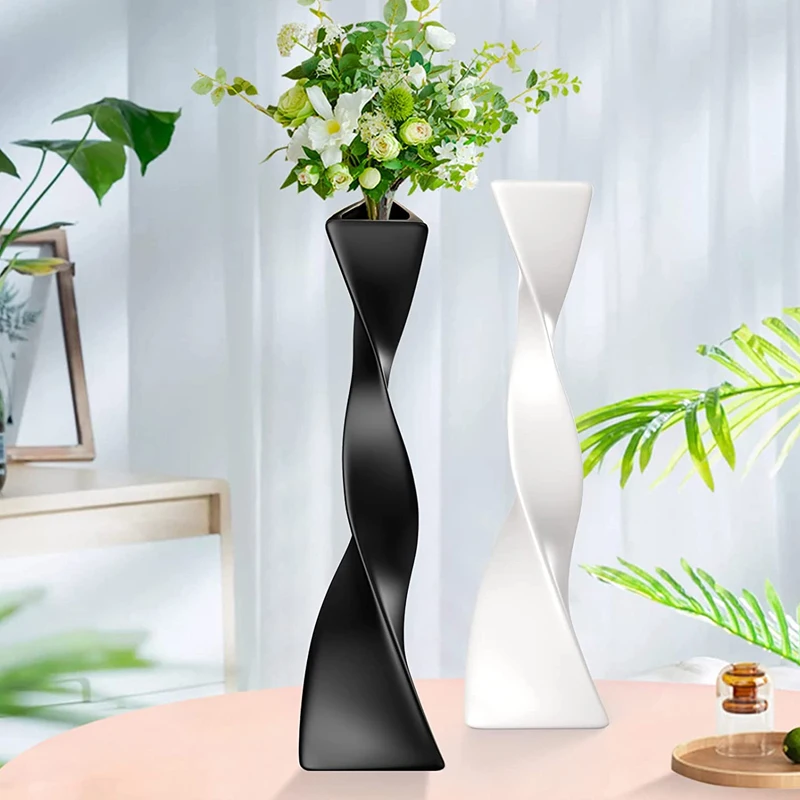 Hot Sale Nordic Ceramic Vase Modern Simple Tall Slender Vase Twisted High Creative Vases For Home Living Room Desktop Decoration