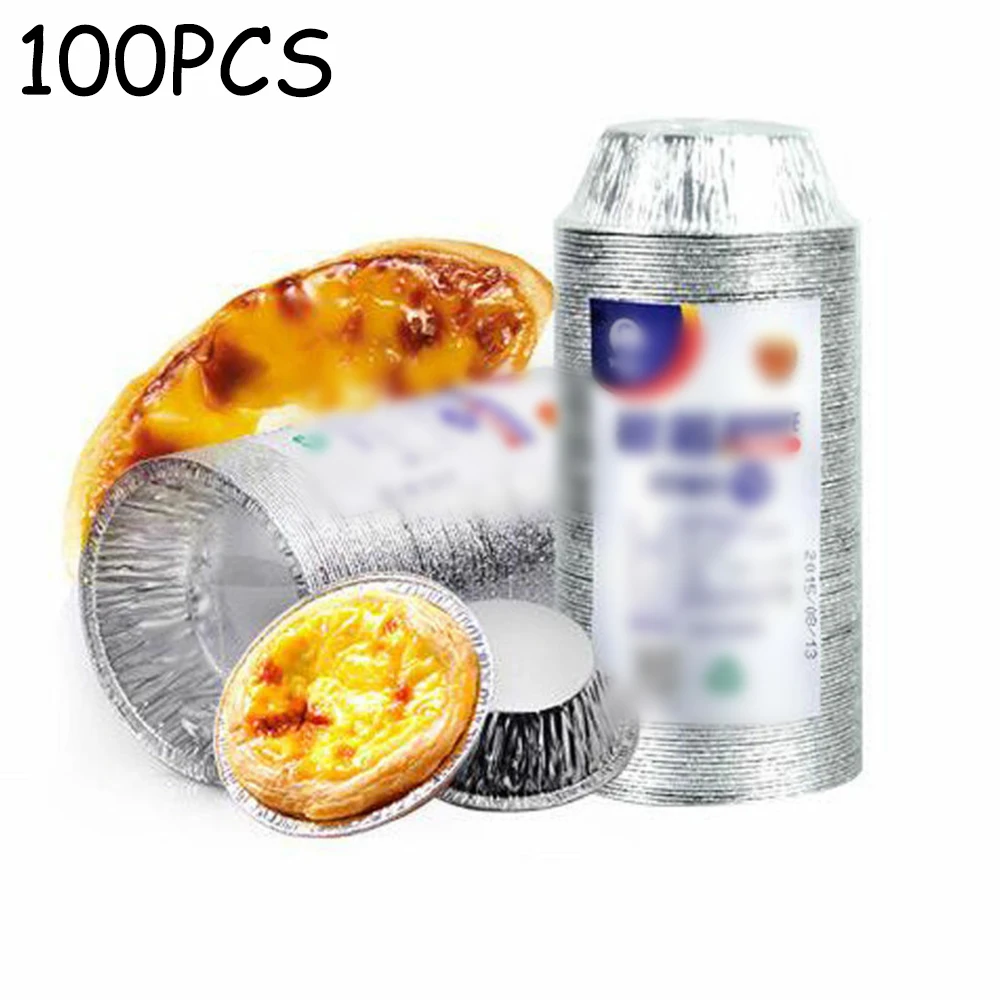 

100PCS Reusable Silver Stainless Steel Cupcake Egg Tart Mold Cookie Pudding Mould Nonstick Cake Egg Baking Mold Pastry Tools