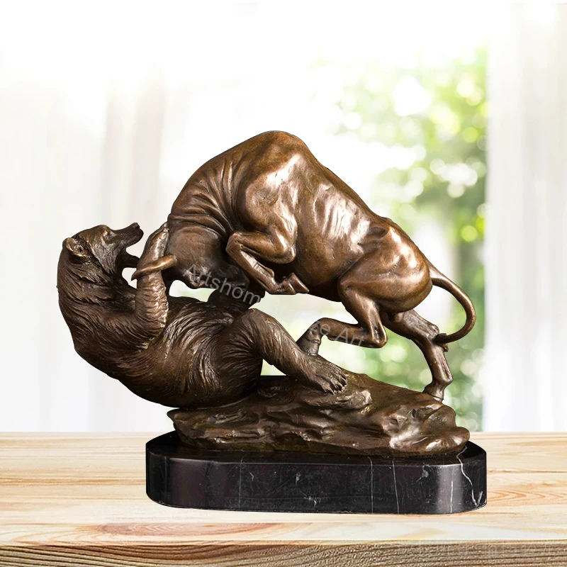 

ArtsHom DW-058 Wall Street Charging Bull and Bear VS Fighting Statue Sculpture Bronze Bull Animal Figurine Art Office Decor