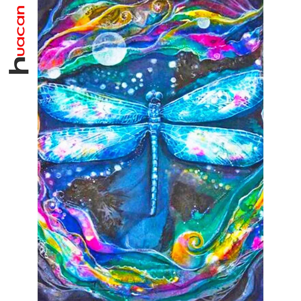 

Алмазная живопись Huacan, мозаика со стрекозой, красочный домашний декор, вышивка крестиком, абстрактное животное, кристальная картина