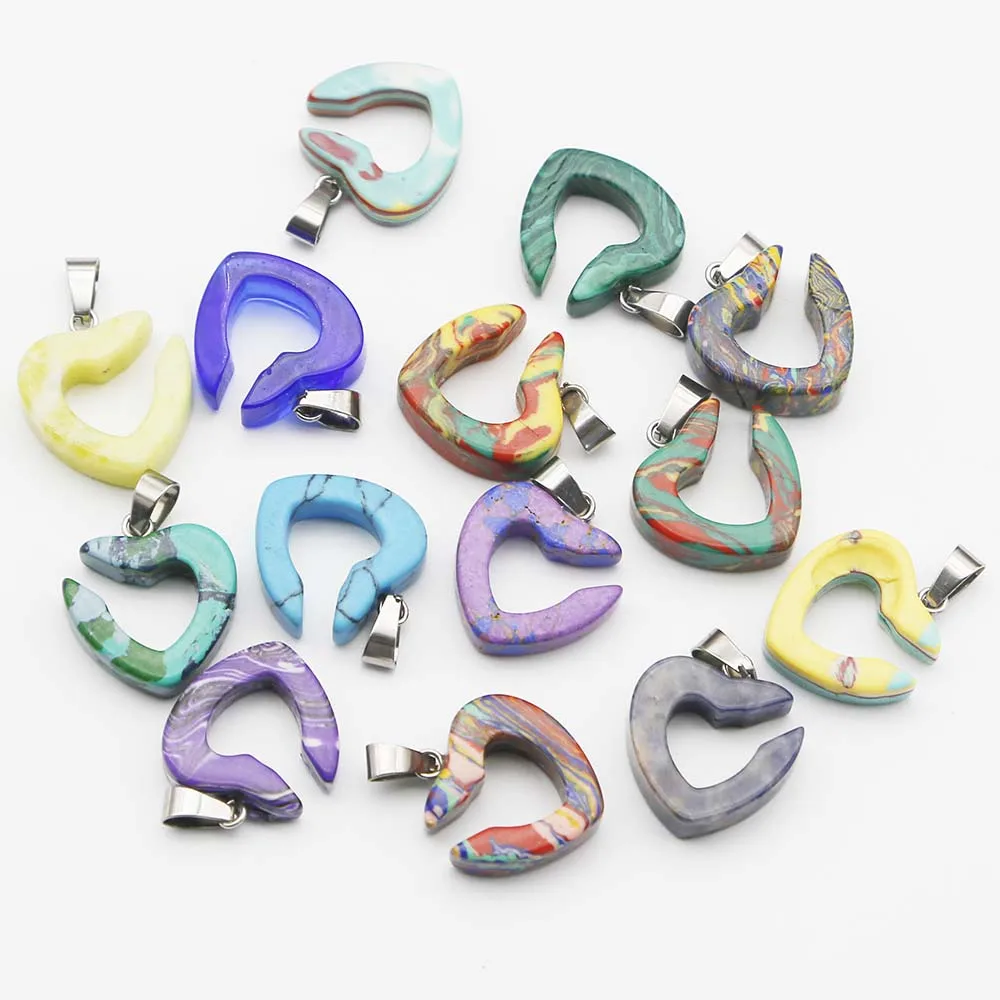 

12 шт., Разноцветные Подвески в форме сердца из натурального полудрагоценного камня