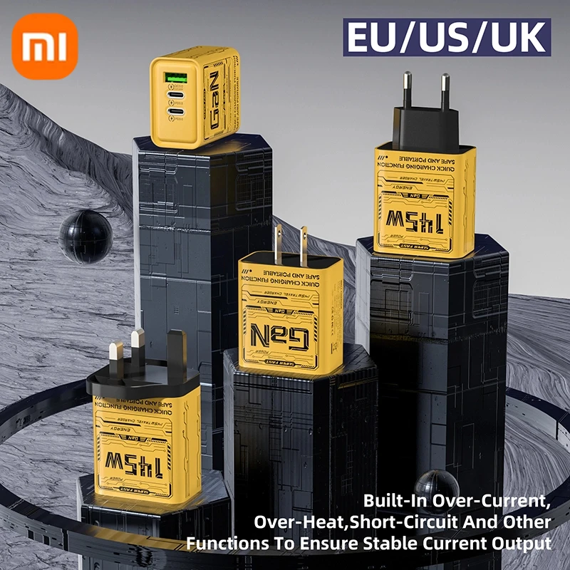 Фото Xiaomi 145 Вт, 3 порта, быстрое зарядное устройство Type-C, USB, быстрое зарядное устройство для мобильного телефона, адаптер для зарядного устройства с вилкой ЕС, США, Великобритании для IPhone 16 Samsung Hot №1