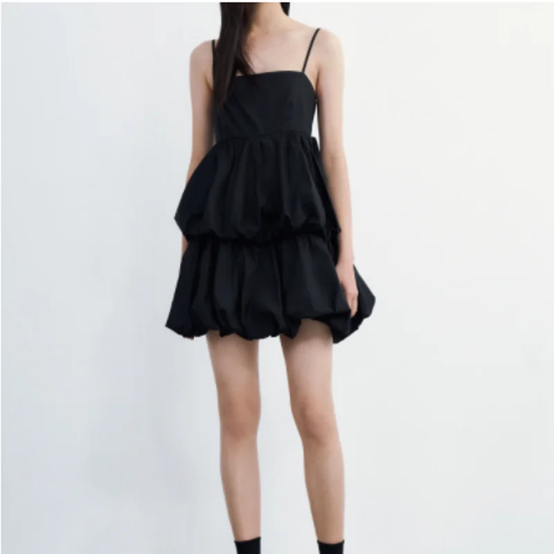 

2022 Spring New Women's Fashion Cool Laminated Mini Suspender Treasure Dress WF01