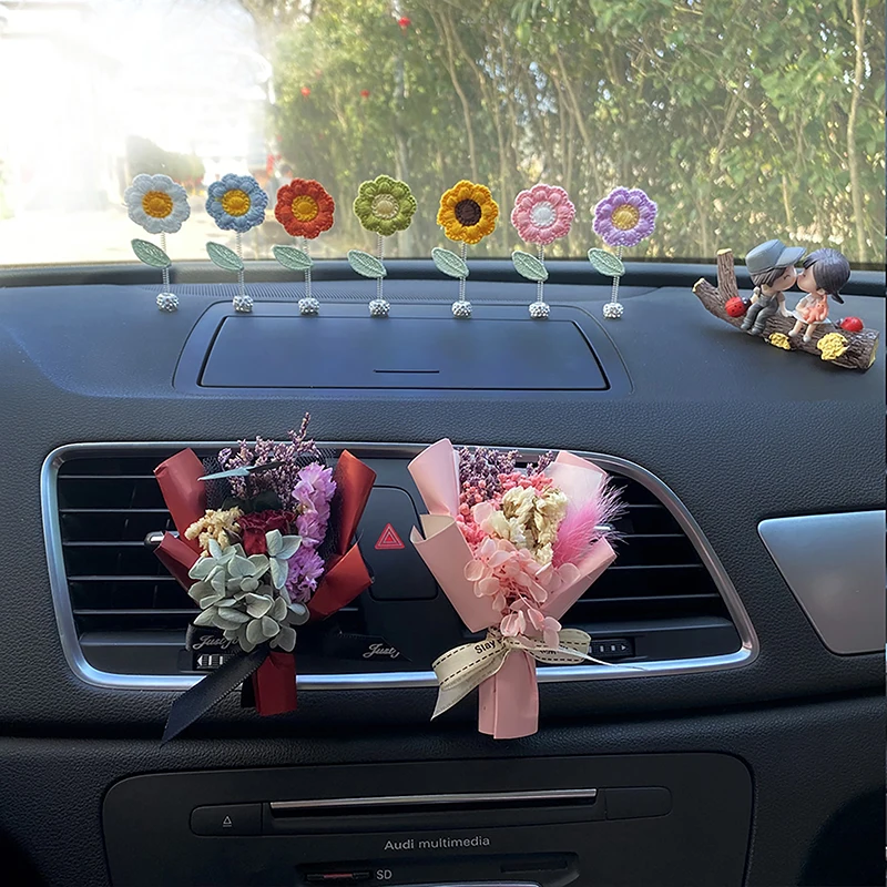 

Автомобильный цветок, украшение для духов, креативный автомобильный неувядающий букет, маленький свежий автомобильный Кондиционер, зажим с ароматом для рта
