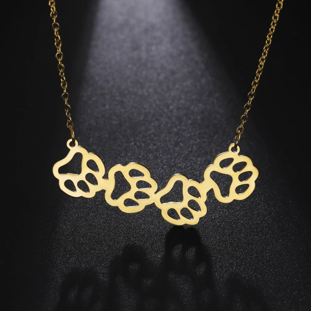 

Jeshayuan Stainless Steel Paw Footprint Necklaces Lovely Animal Prints Pendants Necklace For Women Jewelry