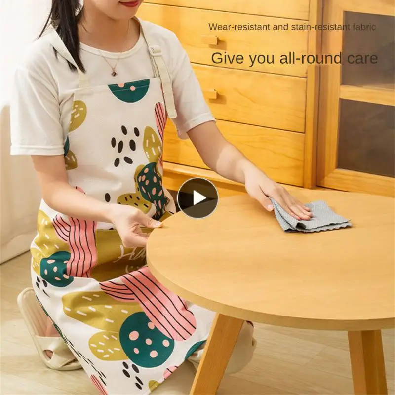 

Working Apron Adjustable Cotton Linen Kitchen Apron Hanging Neck Overalls Household Cooking Baking Apron Hand-wiping Apron Apron