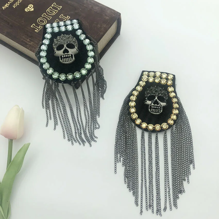 

2pcs Tassel Beaded Epaulets Rhinestone Jewelry Patch Shoulder DIY Appliques Metal Epaulettes Clothing Decorative Brooch Patches