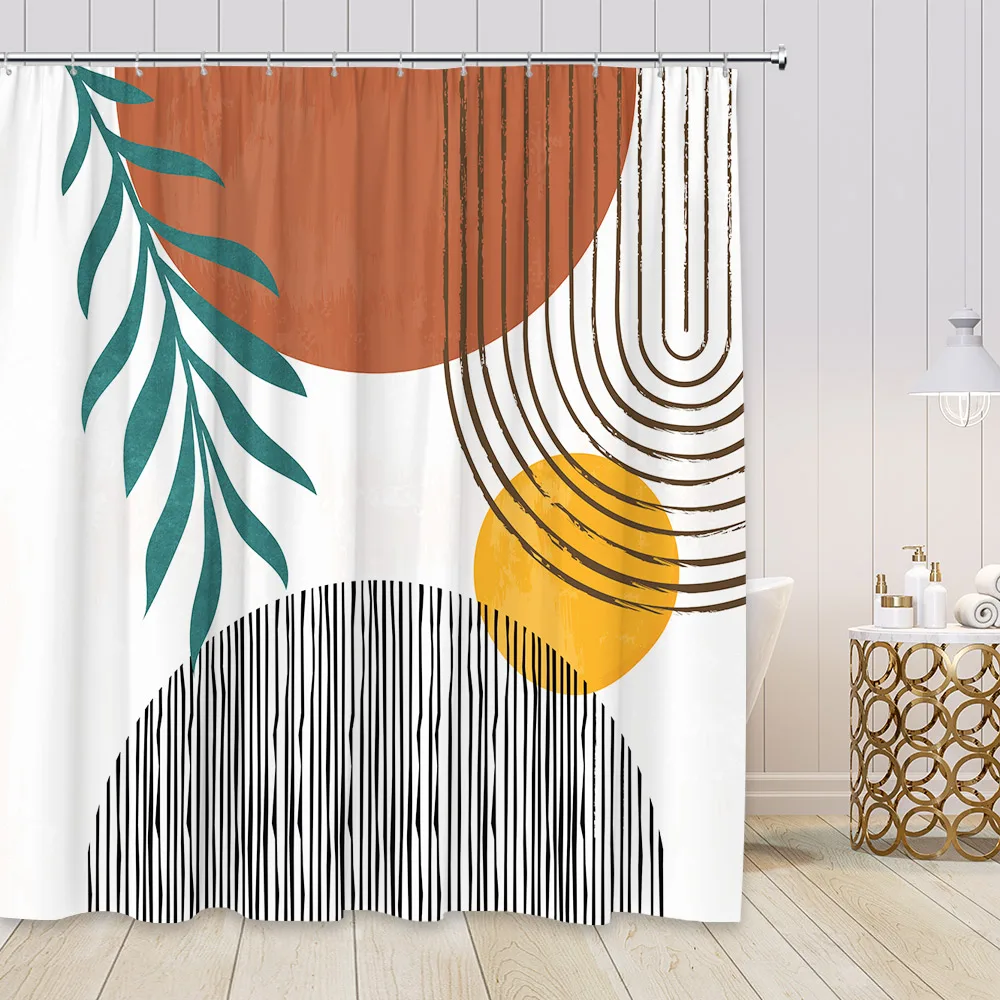 

Funny Abstract Shower Curtain Mid Century Boho Arch Sun Modern Minimalistic Home Bathtubs Bathroom Curtain Decor Set with Hooks