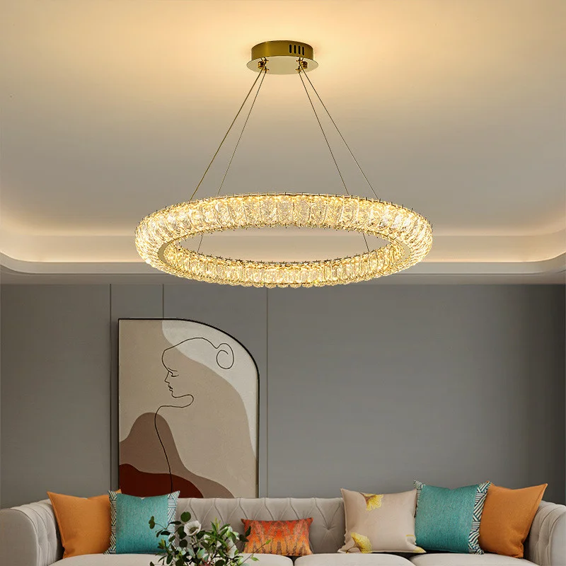 

Modern Living Room Lustre K9 Crystal Pendant Lights Gold Steel Led Hanging Lamp Pendant Lights Round Suspend Lamp For Foyer