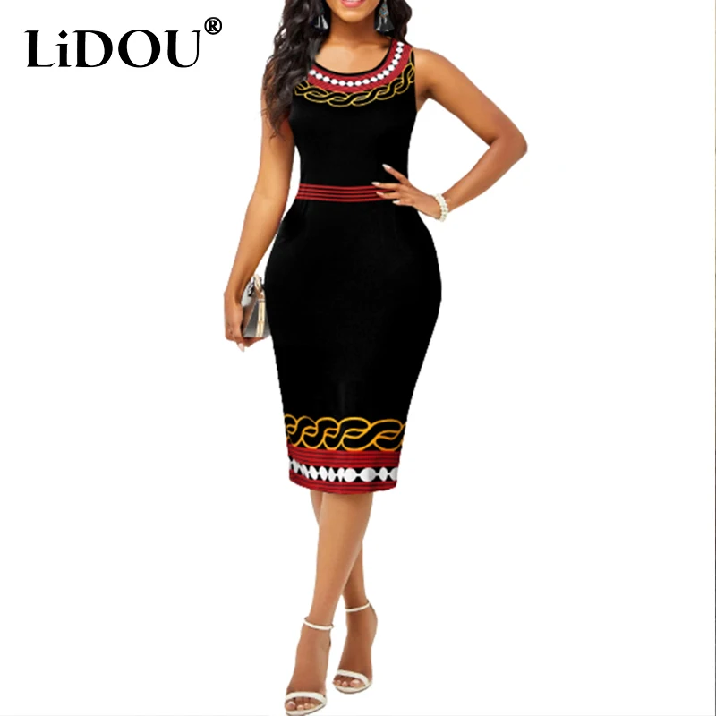 

Summer Sexy Vintage Bohemian Printed Bodycon Dresses Women Sleeveless Evening Club Party Dress Elegant Sheath Vestidos De Fiesta