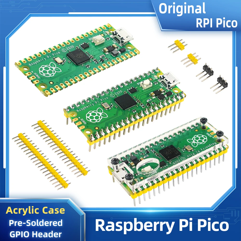

Original Raspberry Pi Pico RP2040 Microcontroller Chip Dual-Core Cortex M0+ Low-Power Optional Case Soldered GPIO for Pico