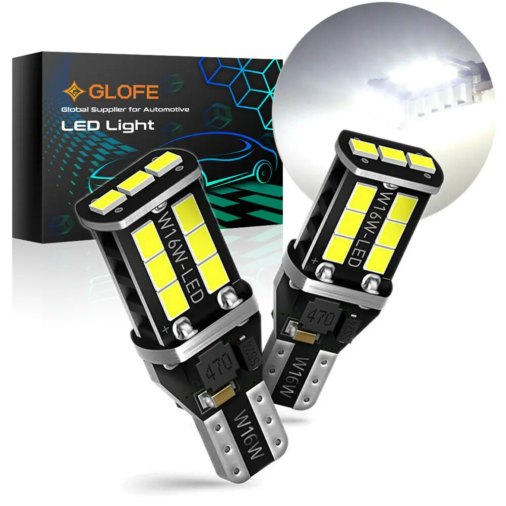 

2Pcs Glofe 921 912 W16W White Error Free Led Bulbs Back Up Reverse Light 15Smd