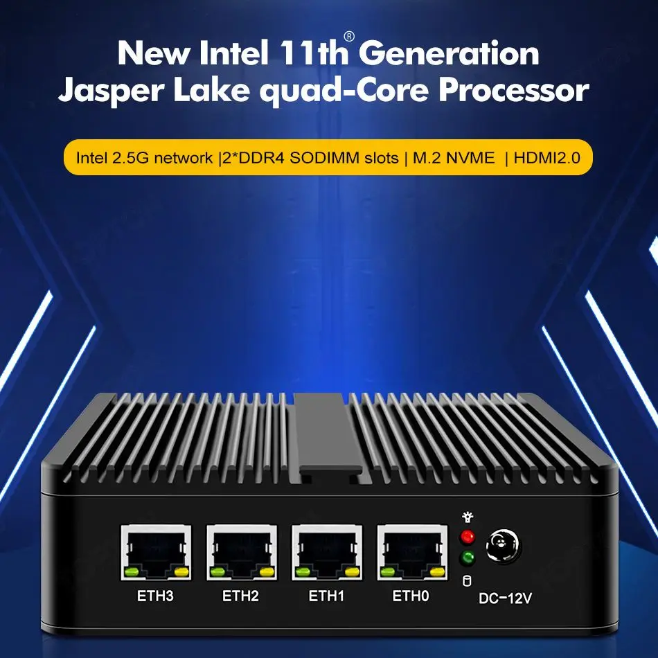 

Микро-брандмауэр устройство 11th Gen Celeron N5105 4 * Intel i225 2,5G LAN порты безвентиляторный мини ПК сетевой шлюз мягкий маршрутизатор компьютер