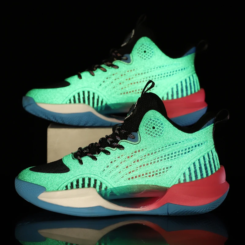 Luminous Basketball Shoes For Men And Women With New Color Matching Friction Noise Non-slip Wear-resistant Large Size