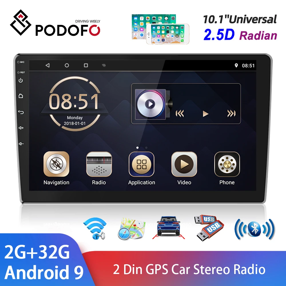 

Podofo 2Din автомобильный Радио Android 9 Авторадио GPS навигация WIFI Аудио мультимедийный плеер для Volkswagen Nisan Универсальный