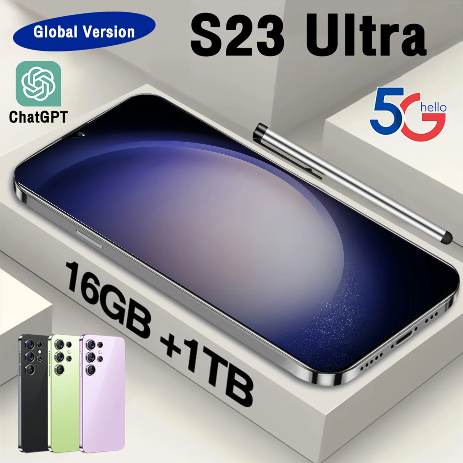 

Смартфон глобальная версия S23 Ultra, 16 + 1 ТБ, экран 7,3 дюйма, камера 48 Мп + 7800 МП, мА · ч, Android 13