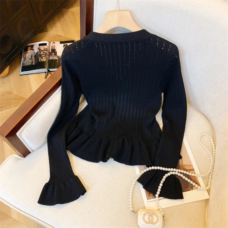 Новинка 2024 осенне-зимний вязаный кардиган с v-образным вырезом и длинными