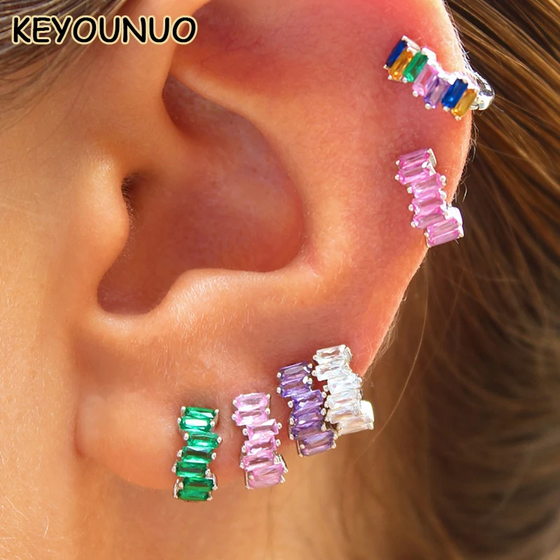 

KEYOUNUO Gold Filled CZ Hoop Earrings For Women Piercing Colorful Zircon Huggie Small Earrings Party Wedding Jewelry Wholesale